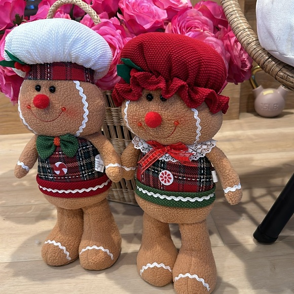 Christmas Holiday Plaid Gingerbread man girl boy doll greeter standing - Picture 9 of 16